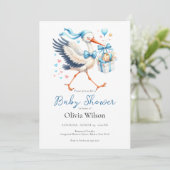 Niedlicher Storch mit Baby Einladung (Stehend Vorderseite)