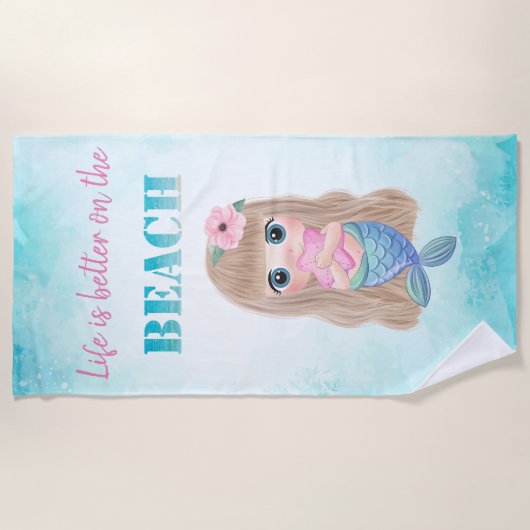 Niedlicher Strand, Baby Mermaid Strandtuch (Vorderseite)