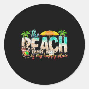 Niedlicher Strand ist mein glücklicher Ort T-Shirt Runder Aufkleber