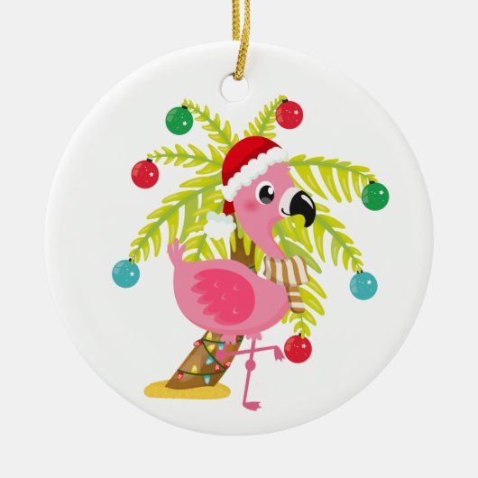 niedlicher Strand pink Flamingo hinzufügen Stimmun Keramik Ornament (Vorne)