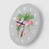 Niedlicher Strand rosa Flamingo Dekor Große Uhr (Winkel)