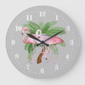 Niedlicher Strand rosa Flamingo Dekor Große Uhr (Vorderseite)