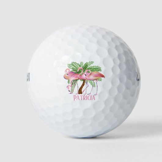 niedlicher Strand rosa Flamingo Name Golf Balls Golfball (Vorderseite)