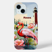 Niedlicher Strand rosa Flamingo Name hinzufügen Case-Mate iPhone Hülle (Rückseite)