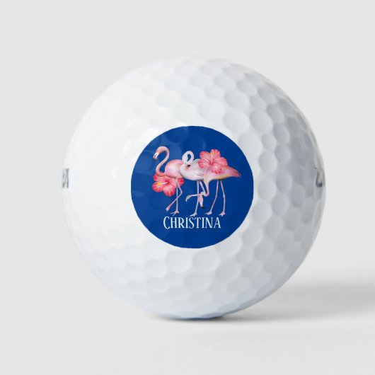 niedlicher Strand rosa Flamingo Name hinzufügen Golfball (Vorderseite)