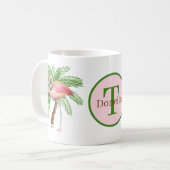 niedlicher Strand rosa Flamingo Name hinzufügen Kaffeetasse (Vorderseite Links)