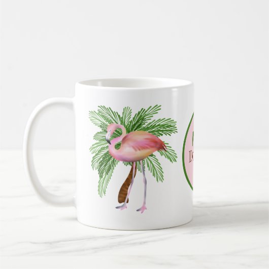 niedlicher Strand rosa Flamingo Name hinzufügen Kaffeetasse (Links)