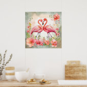 Niedlicher Strand rosa Flamingo Poster (Küche)