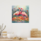 Niedlicher Strand rosa Flamingo Poster (Küche)