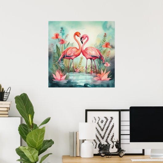 Niedlicher Strand rosa Flamingo Poster (Heimbüro)