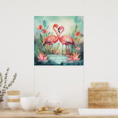 Niedlicher Strand rosa Flamingo Poster (Küche)