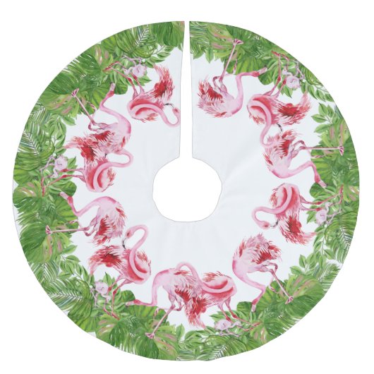 niedlicher Strand rosa Flamingo Weihnachten Polyester Weihnachtsbaumdecke (Vorderseite)