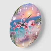 niedlicher Strand rosa Flamingos Große Wanduhr (Winkel)