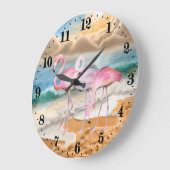 niedlicher Strand rosa Flamingos Große Wanduhr (Winkel)