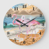 niedlicher Strand rosa Flamingos Große Wanduhr (Vorderseite)