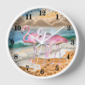 niedlicher Strand rosa Flamingos Uhr (Vorderseite)