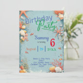 Niedlicher Strand, Unterwasser, Kindergeburtstag Einladung (Stehend Vorderseite)