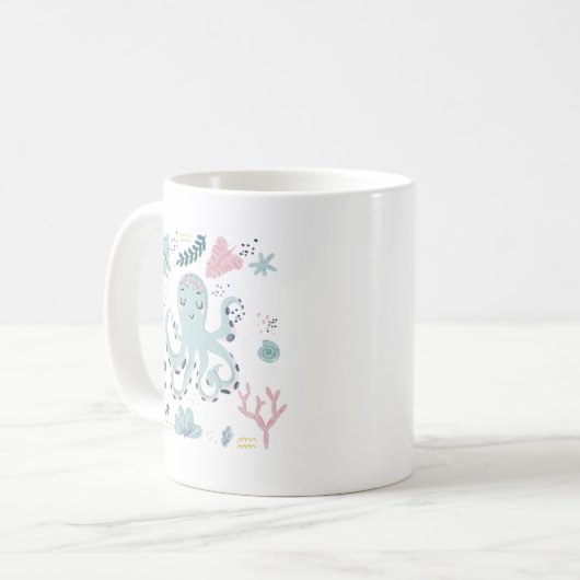niedlicher Strandoktopus, Monogramm Kaffeetasse (Vorderseite Links)