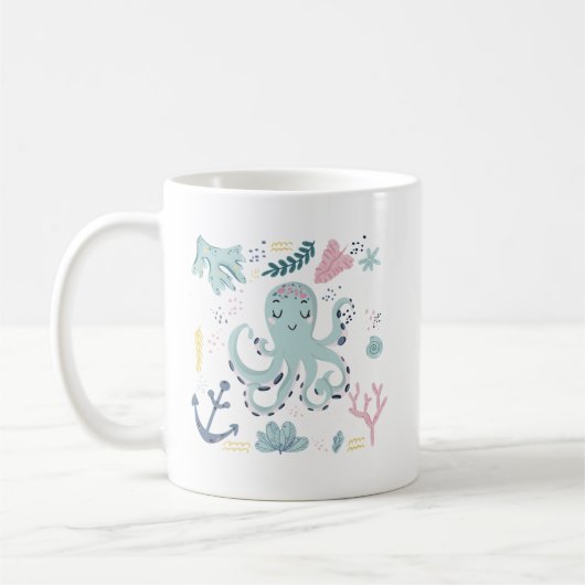 niedlicher Strandoktopus, Monogramm Kaffeetasse (Links)