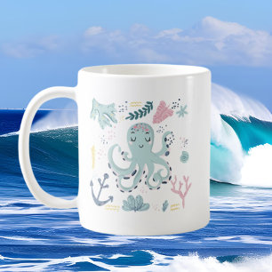 niedlicher Strandoktopus, Monogramm Kaffeetasse