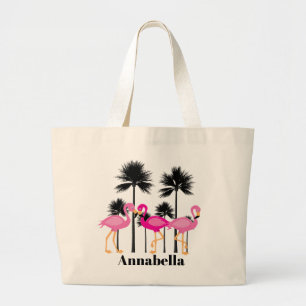 Niedlicher Strandpink Flamingo hinzufügen Name Ta Jumbo Stoffbeutel