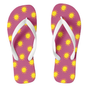 Niedlicher Strandurlaub Happy Face Sun Pink Yellow Badesandalen