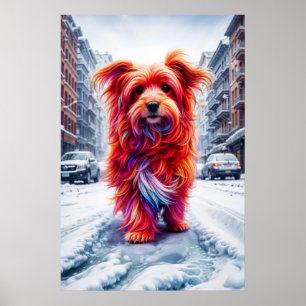 Niedlicher Streunhund verliert sich in der schneew Poster