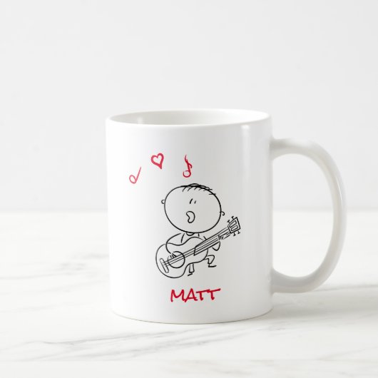 Niedlicher Strichmännchen Junge Gitarre spielen Kaffeetasse (Rechts)