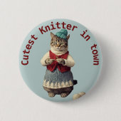 Niedlicher Strickkatzenliebhaber Button (Vorderseite)