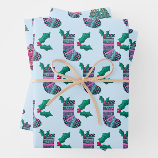Niedlicher Strumpf Pattern Geschenkpapier Set (Beispiel)