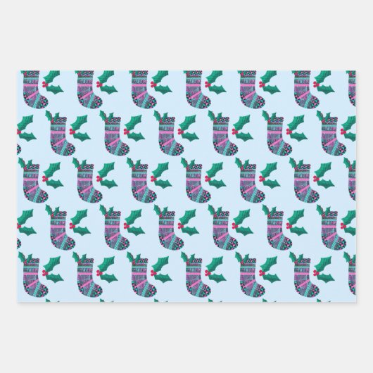 Niedlicher Strumpf Pattern Geschenkpapier Set (Vorderseite)