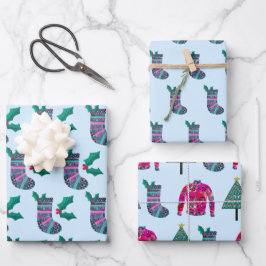 Niedlicher Strumpf Pattern Geschenkpapier Set