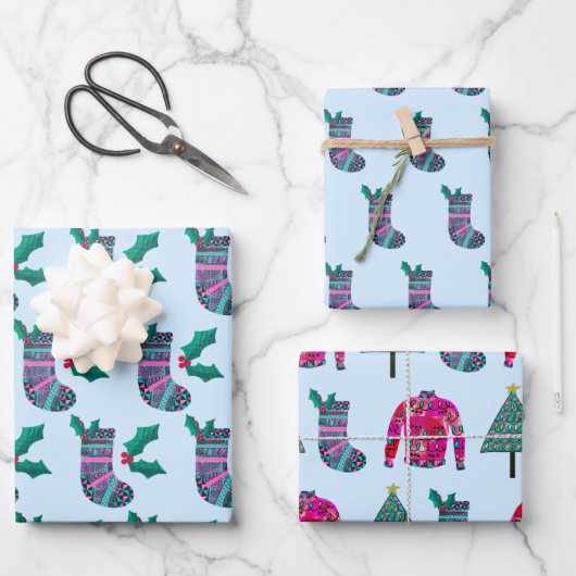 Niedlicher Strumpf Pattern Geschenkpapier Set (Vorderseite)