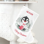 Niedlicher Strumpf Pinguin Kinder Name Großer Weihnachtsstrumpf<br><div class="desc">Niedlicher Pinguin-Strumpf. Personalisieren Sie den Namen einfach. Kate Eden Art</div>