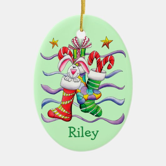 Niedlicher Strumpf Weihnachten Personalisiert Keramikornament (Vorne)