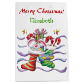 Niedlicher Strumpf Weihnachten Personalisiert Mittlere Geschenktüte (Vorderseite)