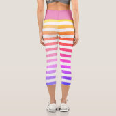 Niedlicher, stylischer Neon Pastel Stripe Lila Hüf Capri Leggings (Rückseite)