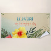 Niedlicher, stylischer Strand,Palm Leaf Hibiskus Strandtuch (Vorderseite)