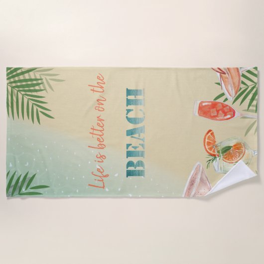 Niedlicher, stylischer Strand, Palmenblätter, Cock Strandtuch (Vorderseite)