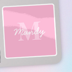 Niedlicher Suchkursname und Monogramm   Pink Aufkleber