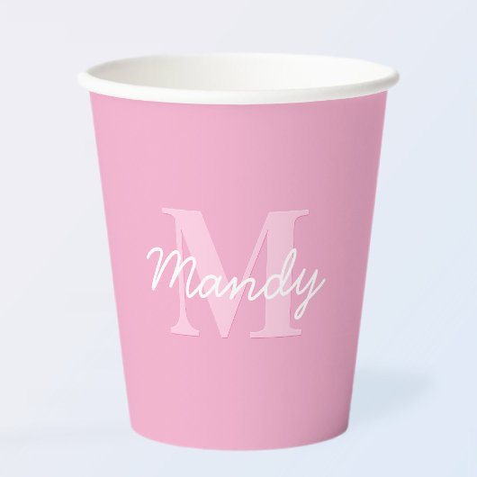 Niedlicher Suchkursname und Monogramm | Pink Pappbecher