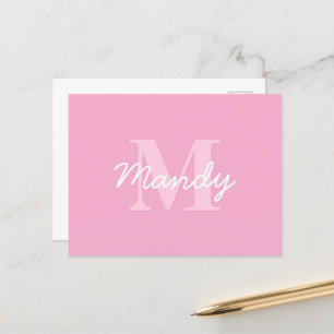 Niedlicher Suchkursname und Monogramm   Pink Postkarte