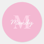 Niedlicher Suchkursname und Monogramm | Pink Runder Aufkleber (Vorderseite)