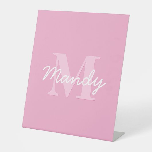 Niedlicher Suchkursname und Monogramm | Pink Sockelschild (Vorderseite)