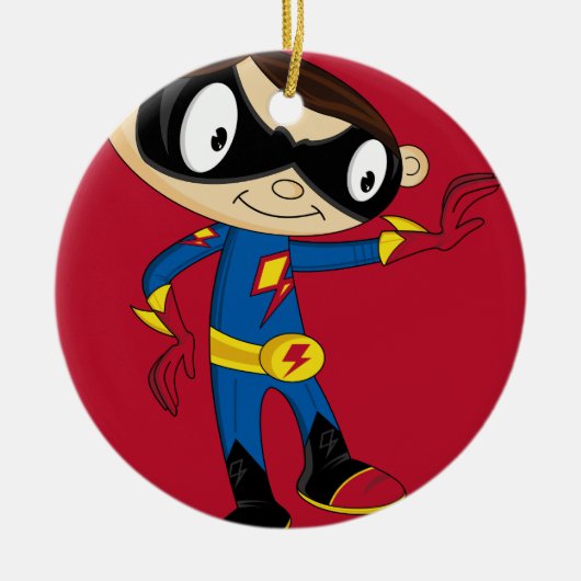 Niedlicher Superhero-Junge Keramikornament (Vorne)