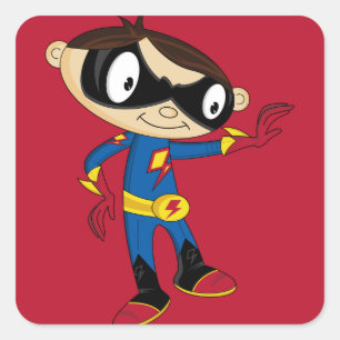 Niedlicher Superhero-Junge Quadratischer Aufkleber