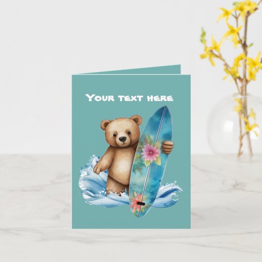 Niedlicher Surfbärentext Karte (Gelbe Blume)