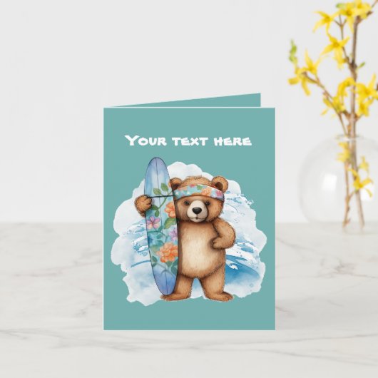 Niedlicher Surfbärentext Karte (Gelbe Blume)