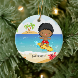 Niedlicher Surfer Boy Personalisiert Weihnachten Keramik Ornament