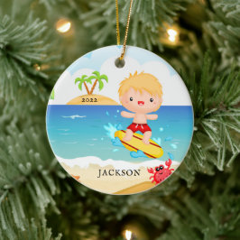 Niedlicher Surfer Boy Personalisiert Weihnachten Keramik Ornament
